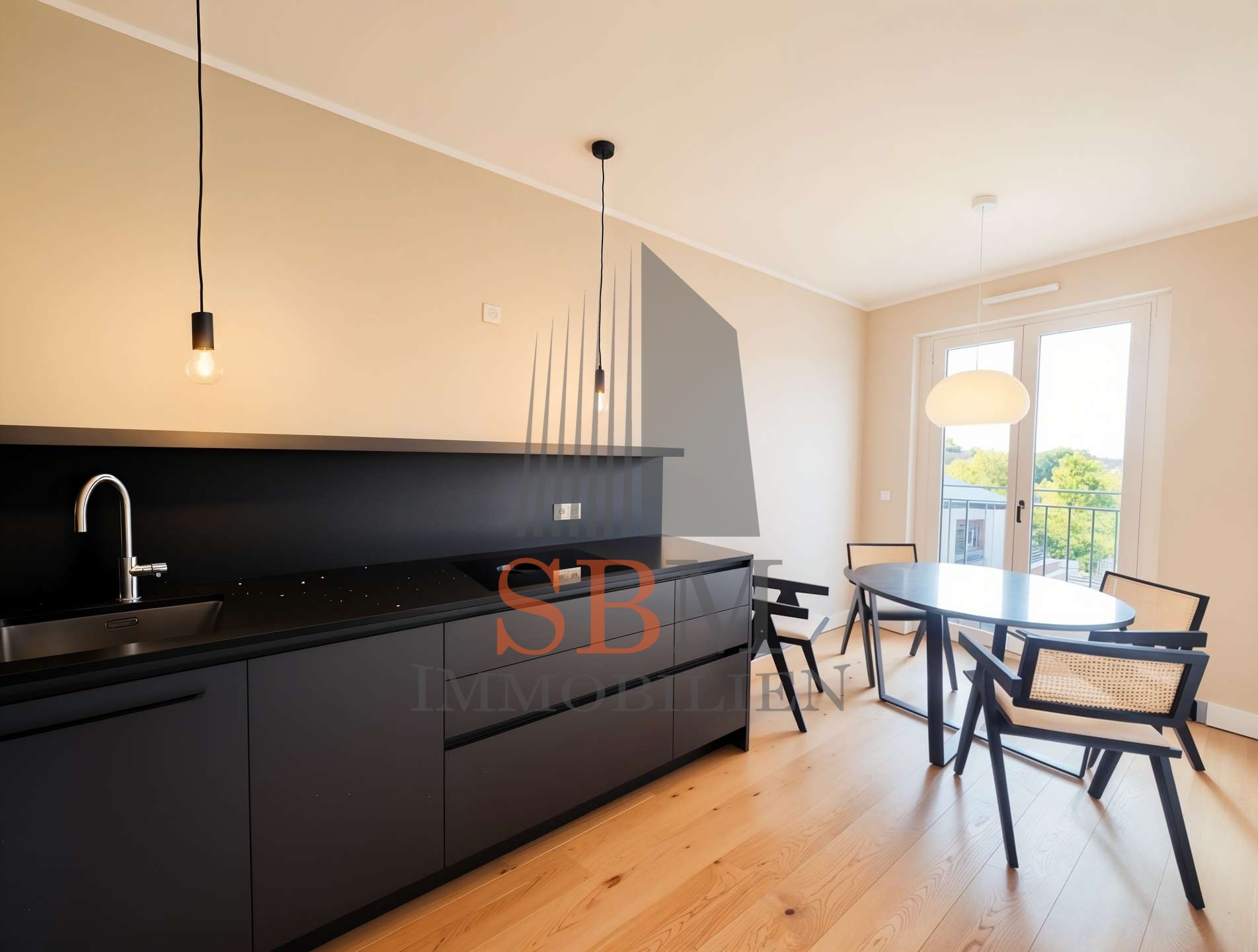 Luxuriöses Stadtpanorama: Möblierte 2-Zi. Whg. in repräsentativen Neubauensemble - Küche/ Essecke