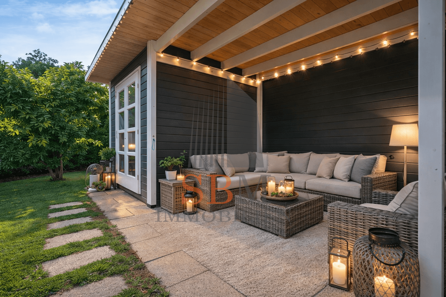 Elegantes Einfamilienhaus mit traumhaftem Garten, Atelier und PV-Anlage - Terrasse