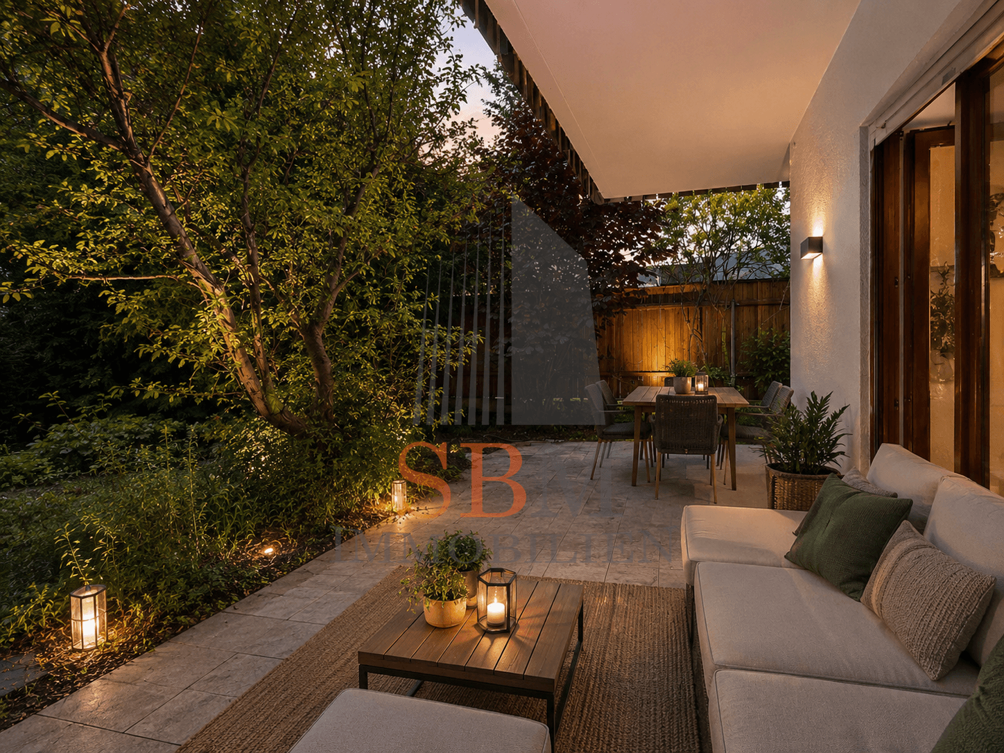 Zum Sanieren : Verstecktes Gartenjuwel mit Südterrasse und viel Potenzial - Terrasse ( Einrichtungsvorschlag )